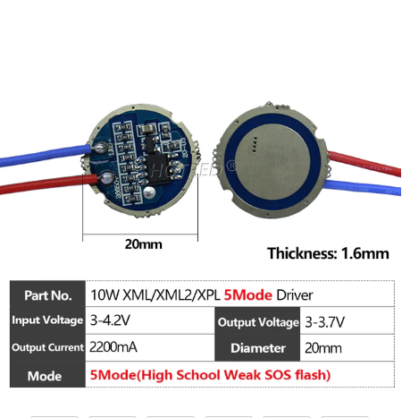 Светодиодный драйвер для 10w 20мм. 5 режимов CREE XPE/XML2/T6, фото 1