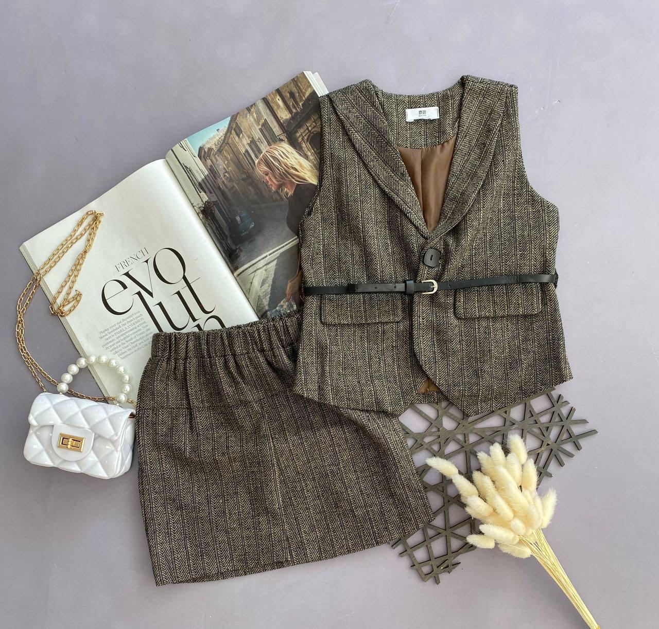 Шкільний костюм двійка на дівчинку жилет зі спідницею 87891 MaiHa, Коричневый, Для девочек, Лето, 13 , 7 лет, фото 1