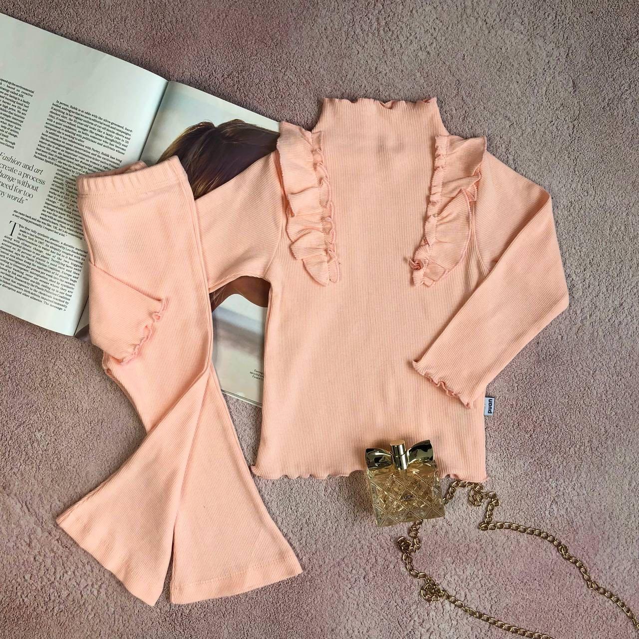 Ошатний костюм для дівчинки однотонний рубчик Персиковий 6801, 175, Puan baby, Персиковий, Для дівчаток, Весна Осінь, 98, фото 1