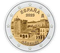 Монета Испании 2 евро 2023 г. Старый город Касерес