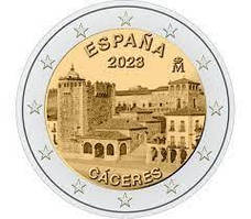 Монета Іспанії 2 євро 2023 р. Старе місто Касерес