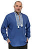 Чоловіча сорочка вишита з льна Модерн (блакитна с білою вишивкою), фото 3