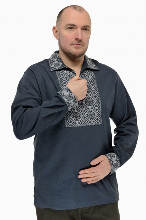 Чоловіча сорочка вишиванка з льна (сірий)