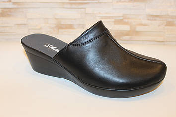 Шльопанці сабо жіночі чорні натуральна шкіра на танкетці Б339-1