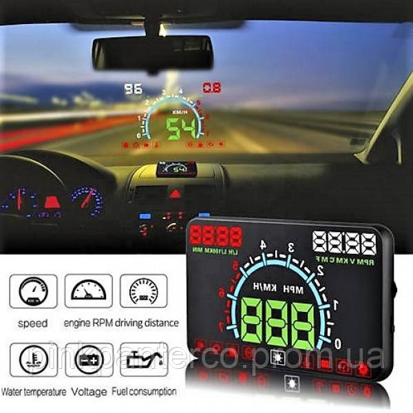 Автомобільний проєктор приладової панелі на лобове скло HUD OBD E350 5,8" проєкційний спідометр і тахометр