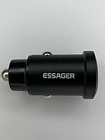 Автомобильное зарядное устройство металлическое ESSAGER ES-CC07 Fast Charge 30W Type-C + USB 12-24V короткое