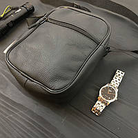 Набор 2 В 1! Сумка + Фонарь! Качественная мужская сумка из натуральной кожи + Тактический фонарь BD-602 POLICE