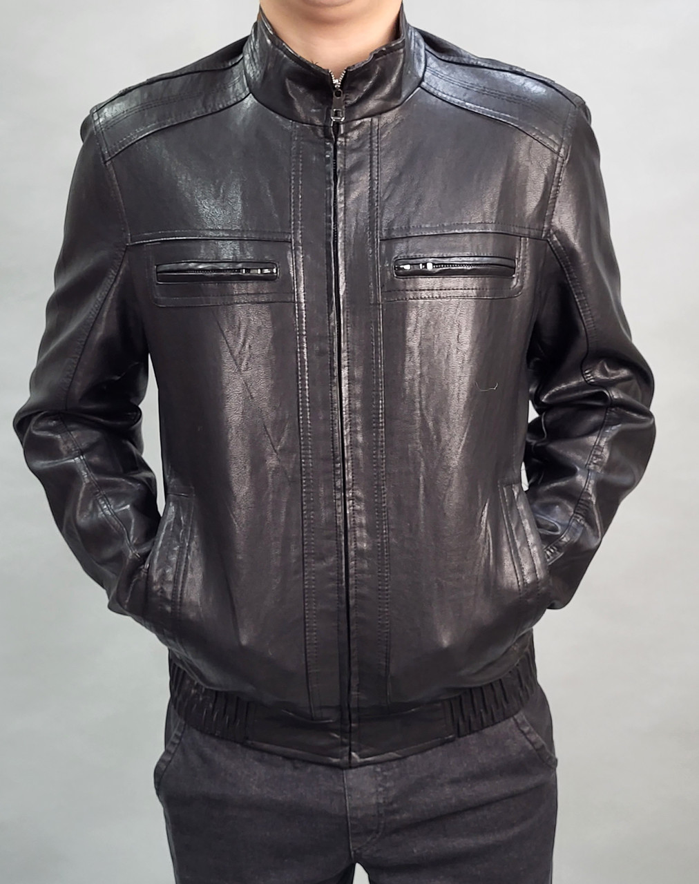 Куртка чоловіча з екошкіри 48-60 арт.837, Колір Чорний, Міжнародний розмір 5XL, Розмір чоловічого одягу (RU) 58