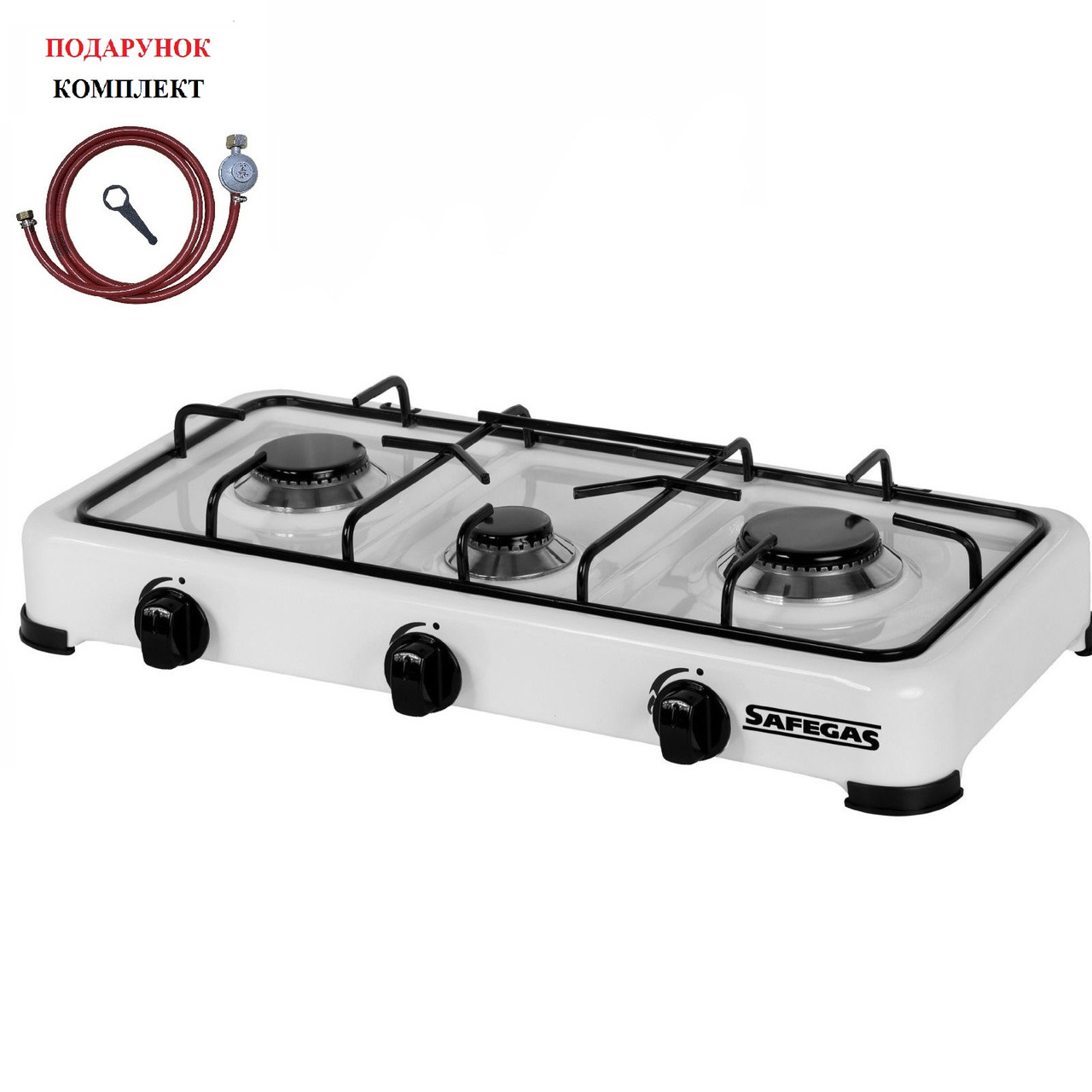 Газова настільна плита 3 конф. зі штуцером підключення КОМПЛЕКТ CАVAGNA Італія - фото 1 - id-p1838874553