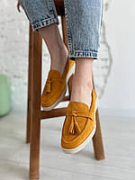 Красиві жіночі туфлі лофери із замші на низькому ходу коричневі, розміри від 36 до 41