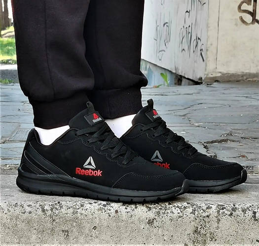 Мужские Кроссовки Reebok Black Стильные Черные Рибок Нубук Экокожа 41 ...