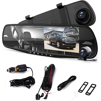 Дзеркало відеореєстратор DVR Full HD з камерою заднього виду / Автореєстратор з дисплеєм / Реєстратор в авто