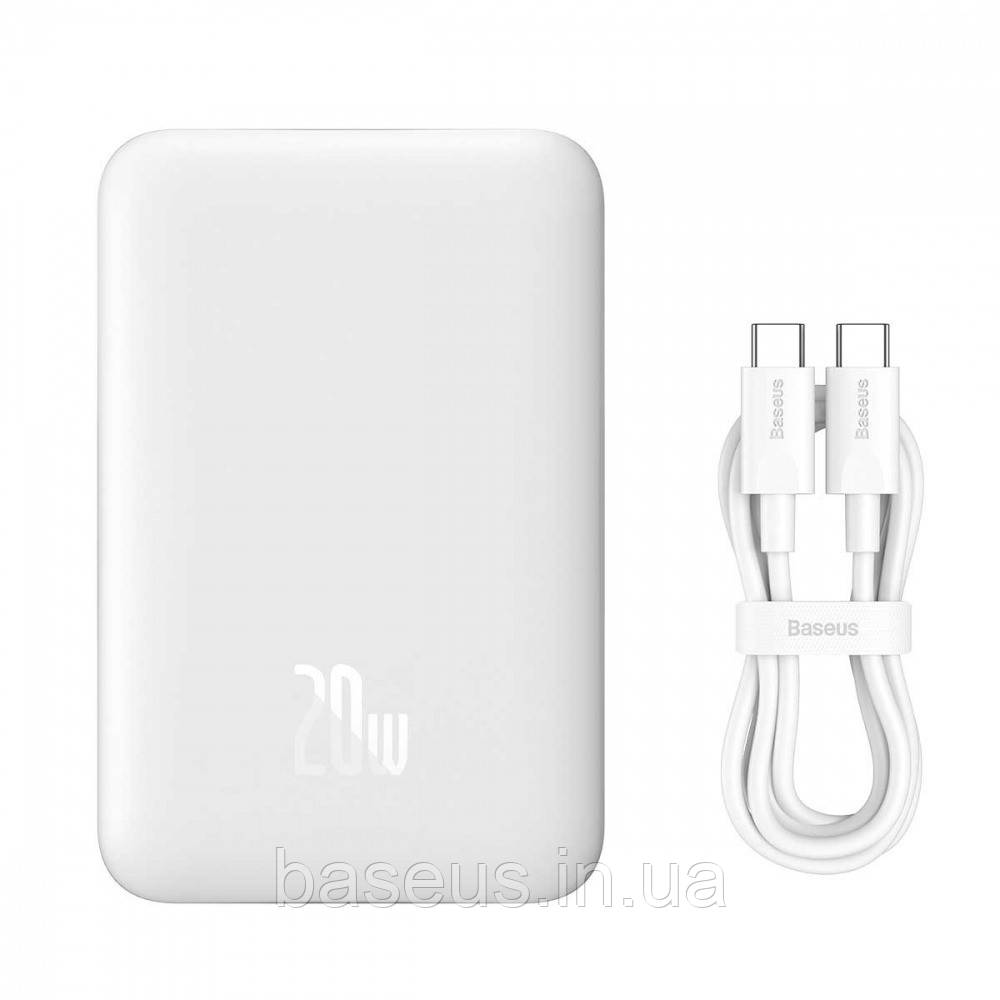 Зовнішній акумулятор з бездротовою зарядкою Baseus Magnetic 20W 10000mAh для iPhone 12/13/14/15 White
