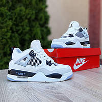 Чоловічі кросівки Nike Air Jordan 4 (білі із сірим і чорним) якісні світлі спортивні кроси О10991