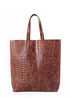 Женская кожаная сумка с тиснением под крокодила POOLPARTY City коричневая (leather-city-croco-brown)