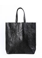 Женская кожаная сумка с тиснением под крокодила POOLPARTY City черная (leather-city-croco-black)