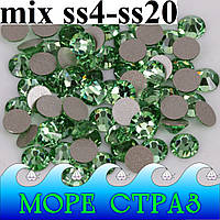 Стразы без клея Peridot mix ss4-ss20 уп.=1440шт. ювелирное стекло премиум мікс сс4-сс20