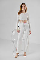 Костюм женский летний М размер 42/44 мустанговый брючный белый костюм штаны и топ с завязками на талии на
