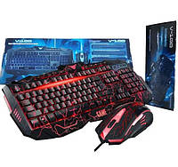 Профессиональная проводная игровая клавиатура с 3-я подсветками синии молнии Razer и мышкой V100L
