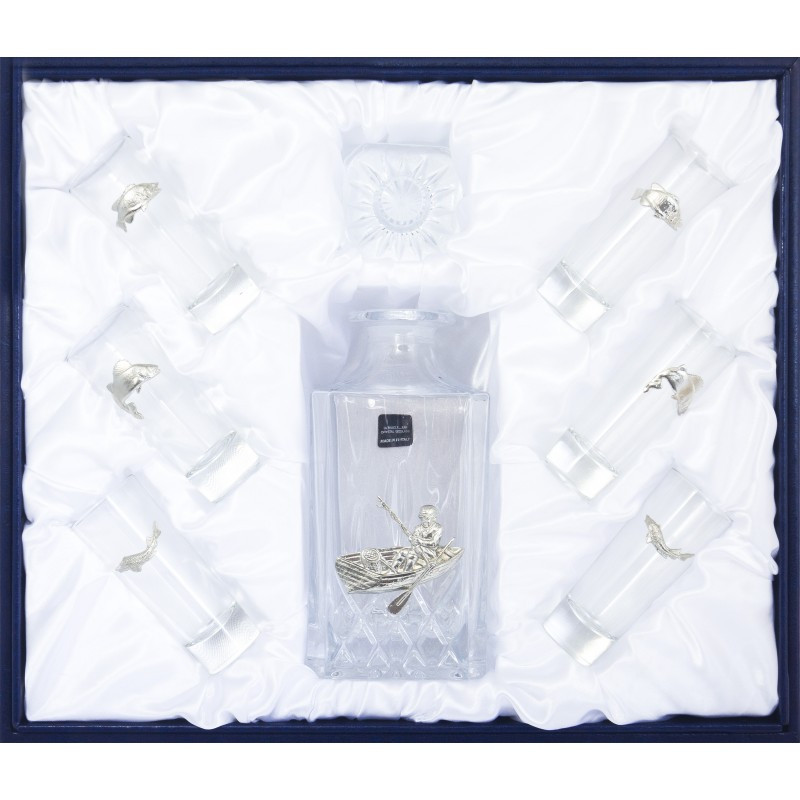 Подарунковий набір графин з чарками в шкіряному подарунковому футлярі "Рибак", фото 1