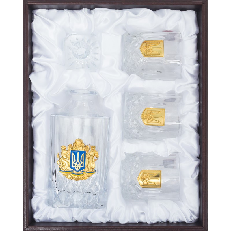 Подарунковий набір графін з чарками в шкіряному подарунковому футлярі "Україна", фото 1