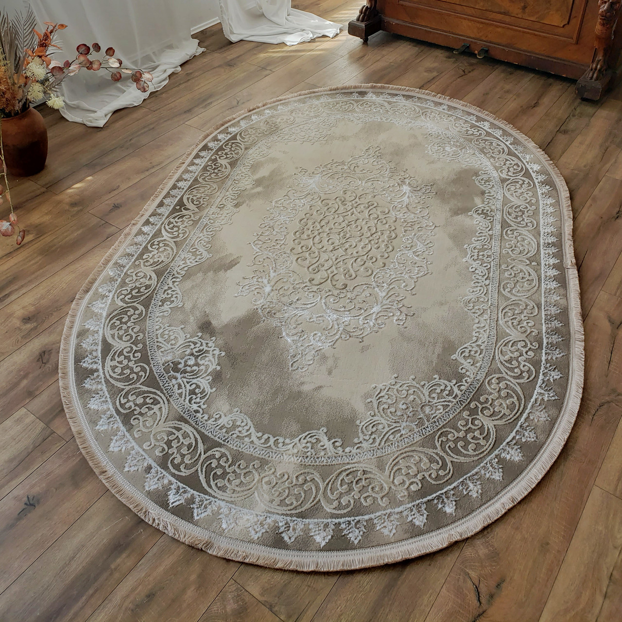 Килим абстракція 0102 бежевий овал, фото 1