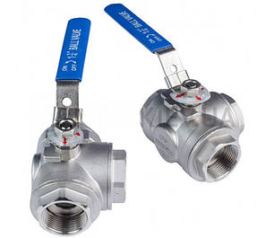 Кран кульовий трьохходовой з нержавіючої сталі AISI304 Ball Valve (Тайвань)