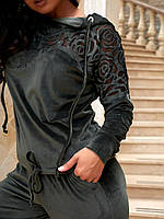 Оригинальный велюровый костюм с вырезом узоров на плечах 44-46 48-50 52-54 56-58 60-62