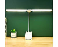 Настільна USB LED-лампа гнучка, подвійна з акумулятором і прищіпкою біла