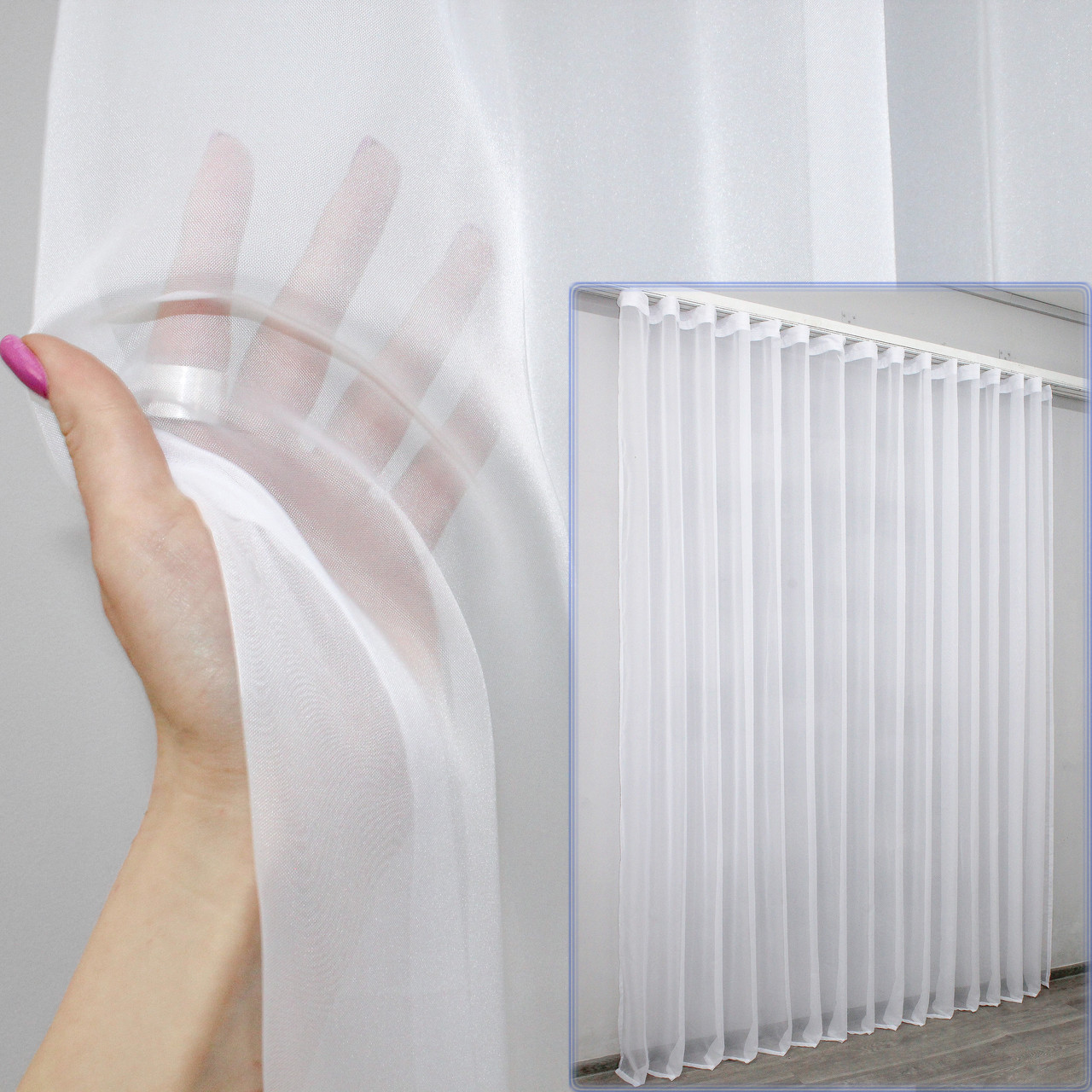 Готова (600х250см.) шифонова тюль, колір білий. Код 41-014 625тшб, фото 1