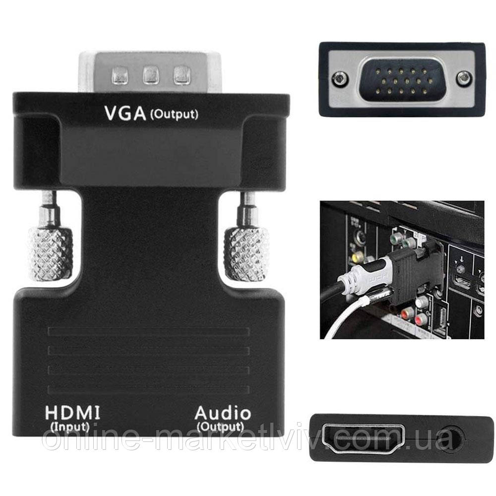 Переходник с HDMI на VGA 2в1, со звуком, Full HD / / Адаптер HDMI (мама) VGA (папа)