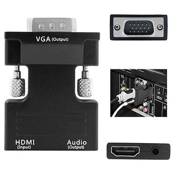 Переходник с HDMI на VGA 2в1, со звуком, Full HD / / Адаптер HDMI (мама) VGA (папа)