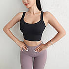 Чорний топ спортивний жіночий для фітнесу тренувань з чашечками комфортний якісний приємний до тіла, фото 2