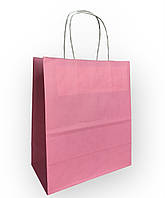 Пакет для подарка с ручками крафт розовый 18х22 см