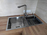 Кухонна мийка подвійна Platinum Handmade 7843 HDB квадратний сифон 3,0/1,0, фото 3