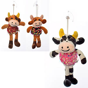 М'яка іграшка MP 2154 (200шт) корова 15 см, брелок 18 см, паєтки, 3 кольори, у кульці, 15-6-6 см
