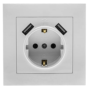 Розетка Marshel Ideal 1-яка із заземленням і 2xUSB біла RS16-472-W, фото 1
