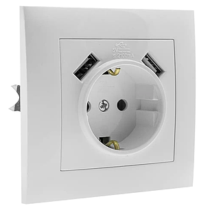 Розетка Marshel Ideal 1-яка із заземленням і 2xUSB біла RS16-472-W, фото 2