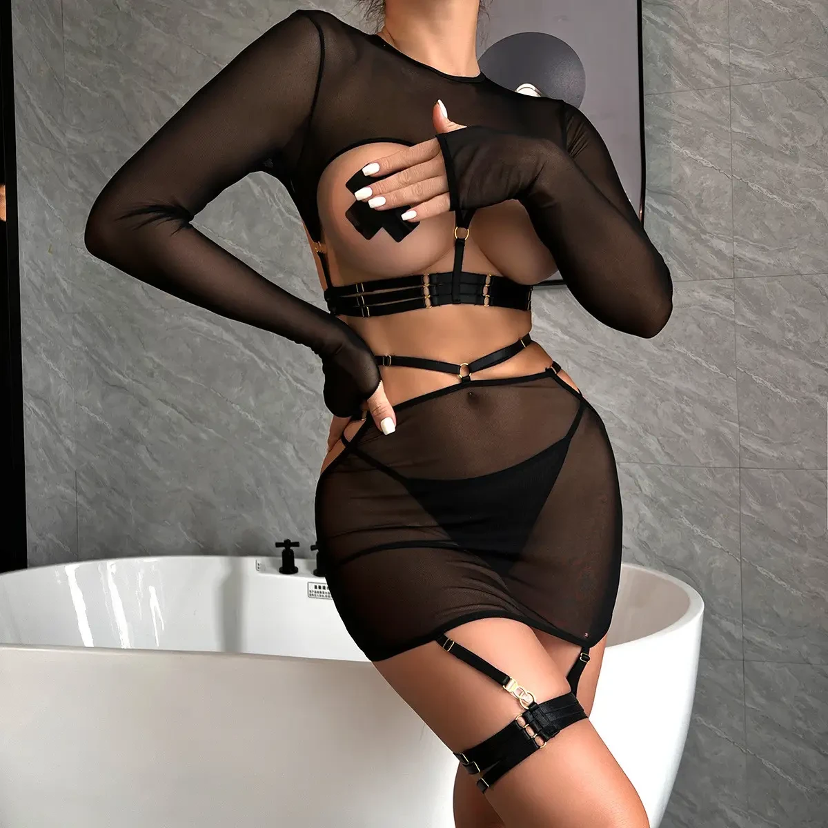 Шикарна сексуальна прозора білизна сіткою в чорному кольорі