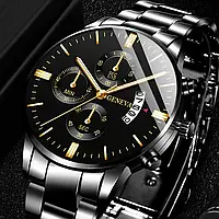Модний чоловічий годинник GENEVA Black із сталі Календар Дата Кварцові наручні чоловічі ділові