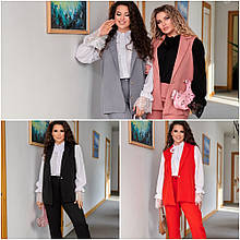 Жіночий брючний класичний костюм двійка брюки з жилетом костюмка норма і батал