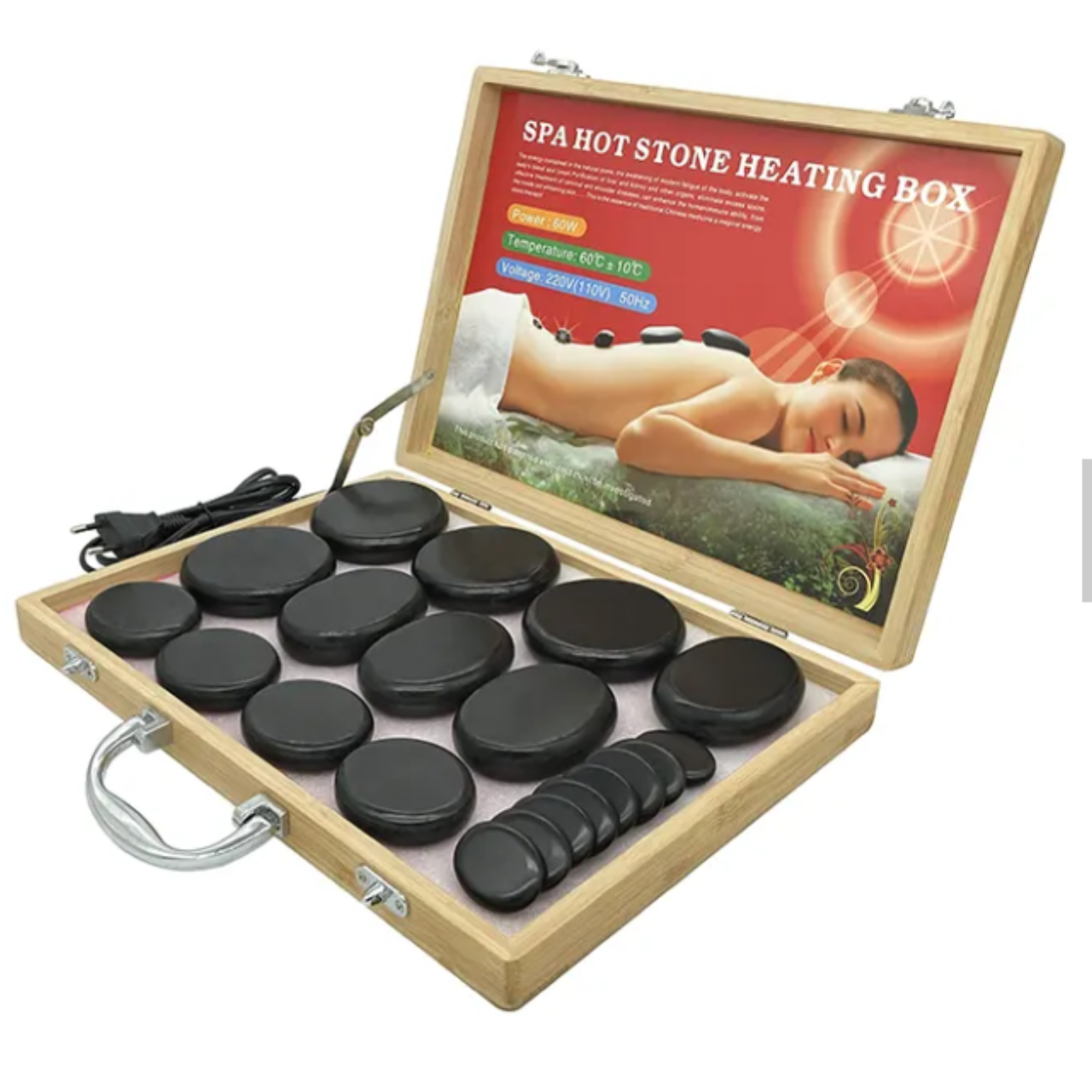 Камені для масажу з термонагрівачом 20 шт, фото 1