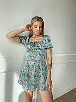 Шелковое женское мини платье с корсетом в комплекте цветочный принт Sms8229