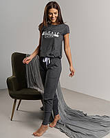 Пижама домашний комплект женский cо штанами и футболкой Nicoletta 90484k S Серый с принтом