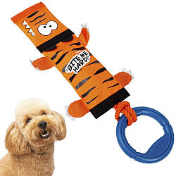 Іграшка-пищалка Тигр на мотузці з ручкою для собак, GiGwi Bite me hard / Гра зі звуком для цуценят