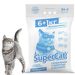 Дерев'яний наповнювач (6+1 кг) для котячого туалету, SuperCat Стандарт / Натуральні гранули в лоток для кота