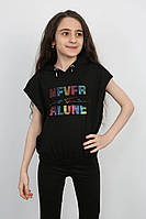 Модная футболка с капюшоном черного цвета для девочек