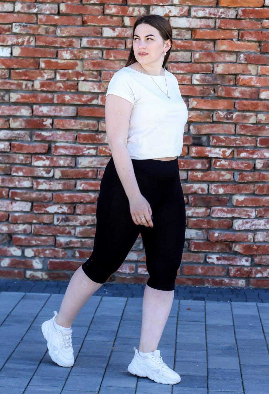 Бриджі з турецького трикотажу великих розмірів стрейчеві чорні з високою посадкою і гудзиками внизу XXL, фото 1