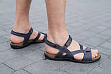 Чоловічі сандалі відкриті шкіряні літні сині з корковою підошвою на липучках Розмір: 40,41,42,43,44,45, фото 2