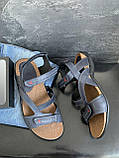 Чоловічі сандалі відкриті шкіряні літні сині з корковою підошвою на липучках Розмір: 40,41,42,43,44,45, фото 4
